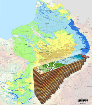 Exemple de représentation 2D et demie de la BDLISA dans le bassin Seine-Normandie